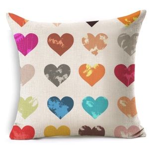 NEW 18” Pillow Case Farmhouse Color Hearts Design